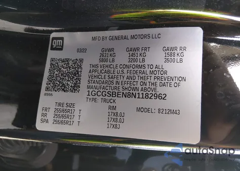 2022 Chevrolet Colorado 2Wd Short Box Wt z USA, uszkodzony, nr VIN 1GCGSBEN8N1182962